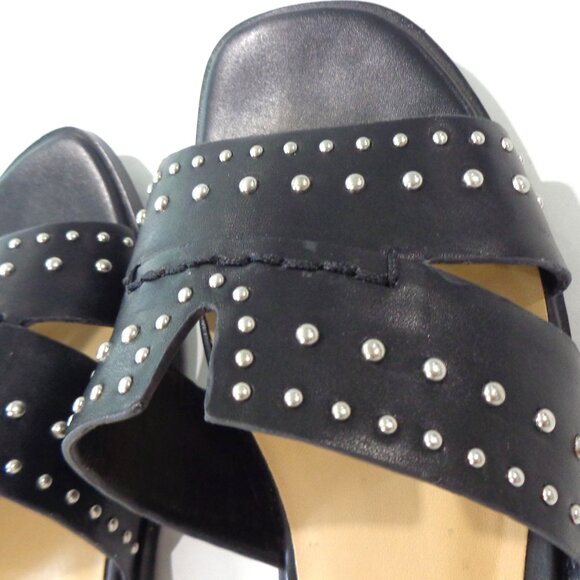 Nine West Womens‎ Sandals Faux Leather Slides Slip on Black Flat Studs Size 9.5M - Picture 3 of 7